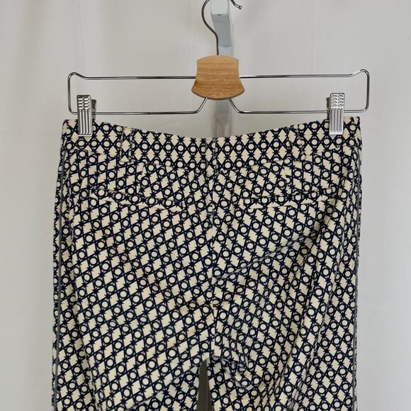 CARTONNIER Size 0 Anthropologie Flat Front Ankle Pants Geometric Beige Navy Blue - Picture 6 of 8
